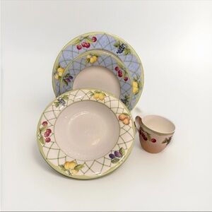 4pc Place Setting MIKASA VTG OPTIMA FRUIT RAPTURE Dinner, Salad, Bowl, Mug/Cup